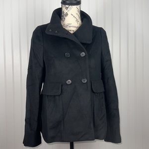 NWT Ann Taylor Petites Black Wool Funnel Neck Loaf Peacoat Jacket Size SP